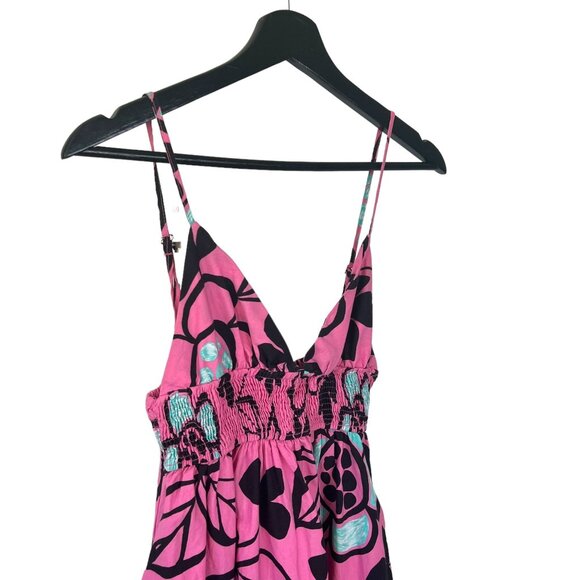 Zara Pink Black Floral Poplin Spaghetti Strap Midi Dress Small - Picture 2 of 9